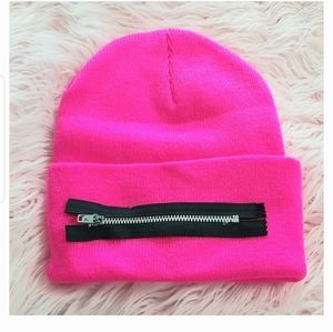 Neon pink punk goth beanie